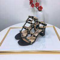 Summer valentinoˉbreathable rivet thick-heeled sandals new all-match square toe high-heeled buckle strap Roman sandals
