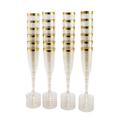 Plastic Champagne Flutes with Gold Glitter and Gold Rim Reusable Disposable Mimosa Glasses for Party Decorations