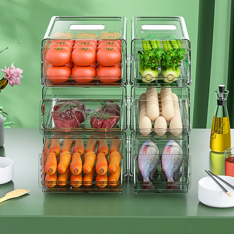 Refrigerator Storage Box With Lid Pet Drawer Type Transparent Food  Organizer For Home Kitchen Vegetable Fruit Freezer #jlf