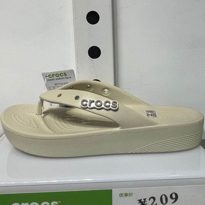 รองเท้าแตะชายหาด-crocs-แท้-classic-platform-flip-สไตล์คลาสสิก-พื้นนิ่ม-ส้นหนา-ใส่สบาย-dd