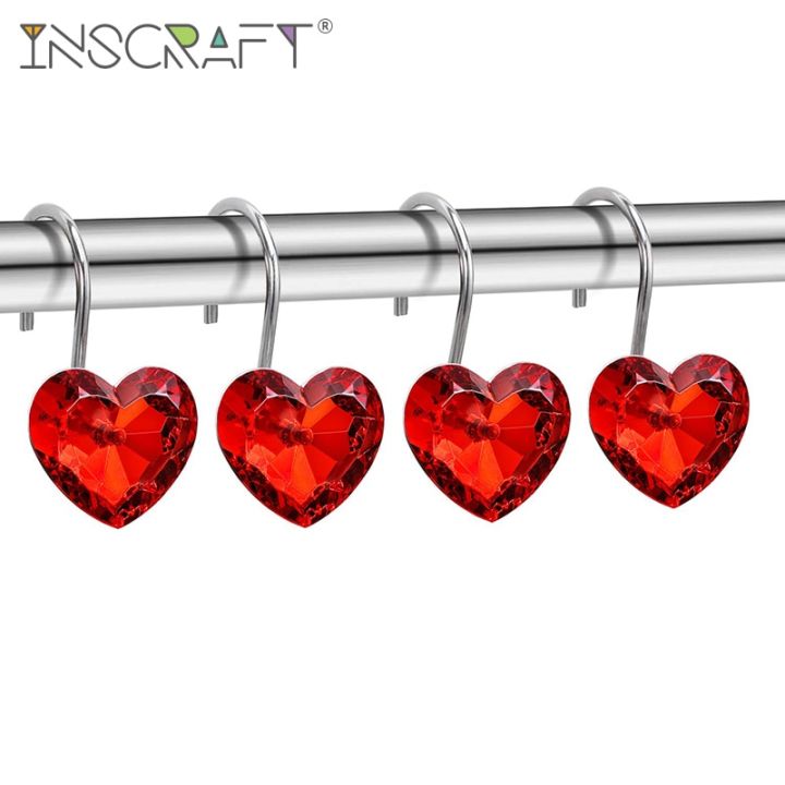 12pcs-bling-small-crystal-red-heart-shower-curtain-hooks-decorative-rhinestones-shower-curtain-rings-for-bathroom-decor