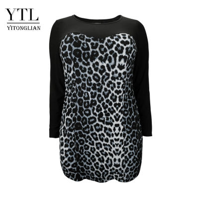 Women Plus Size Shift Dress Leopard Colorblock Big Size Woman Dress Spring Summer Tunic Slim Party Dress 5XL 6XL 7XL H102