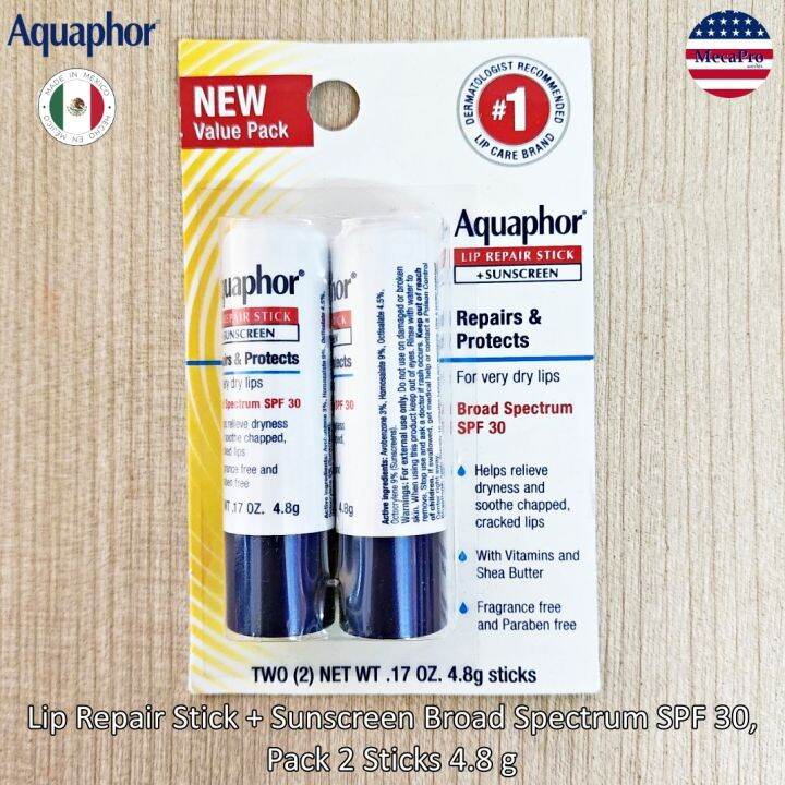 Aquaphor® Lip Repair Stick + Sunscreen Broad Spectrum SPF 30, Pack 2