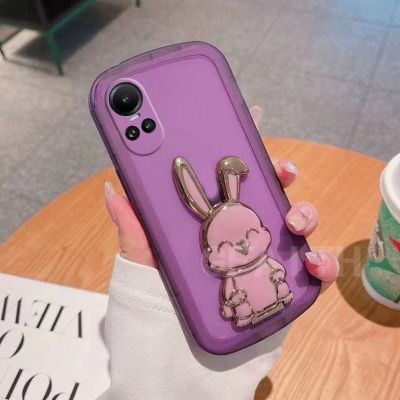 2023เคสมือถือ OPPO Reno 10 10Pro Reno10 Pro + 5G ชุบแฟชั่นใหม่ก้านดึงกระต่ายนุ่มกรอบถุงคลุมกระเป๋าอากาศ10Pro Oppo Reno พลัส