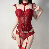 Sexy and Fun Lingerie Womens Steel Tray Cotton Pad Lace Slim Fit Vest Uniform Temptation Set 2214 Red RBZV