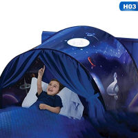 Kids Dream Bed Tents with Light Storage Pocket Children Boy Girls Night Sleeping Foldable Pop Up Mattress Tent Playhouse Unicorn