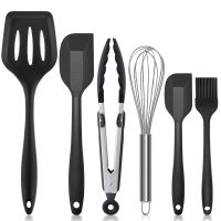 Ensemble dustensiles de cuisine en silicone antiadhésif noir sans BPA 6 pièces