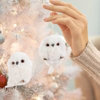 【cw】2PCS Christmas Ornaments Cute Owl Hanging Gift Simulation Creative Animal Xmas Tree Decoration Pendant Home Holiday Party ！