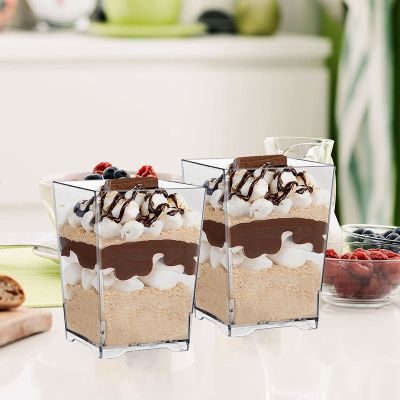 50 PCS Square Clear Plastic Dessert Cups Mini Dessert Cups Great for Desserts Puddings Mousse Multi-Use Parfait Cup