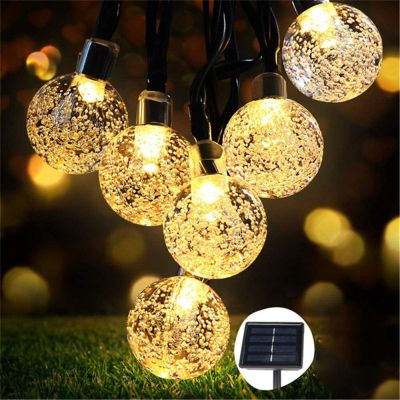 LED Solar String Lights Outdoor Waterproof 100 LED Crystal Globe Lights With 8 Modes Fairy Light for Garden Ramadan Party Decor Power Points  Switches