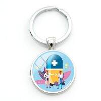 TAFREE Cardiology Picture Keyholder Capsule Metal Key Rings Stomatology Round Keychain Pharmacy Jewelrys For Patient Key Chains
