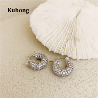 Kuhong ต่างหูแฟชั่นห่วงเล็ก/ใหญ่หรูหราสำหรับผู้หญิงสีเงิน/สีทองสวมใส่ได้ทุกวันต่างหูอเนกประสงค์สร้อยคอประดับ