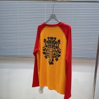 High Quality Chrome Heart Loose Long Orange Raglan Long Sleeve T-Shirt Men