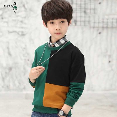 Fashion Patchwork Pattern Knitwear Casual Style Autumn Knitted Boys Sweaters Hot Students Woolen Childrens Clothes T-shirt 5-16