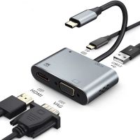 อะแดปเตอร์ USB C เป็น HDMI 4K 4 ใน 1 Type-C เป็นพอร์ต HDMI / VGA / USB 3.0 + ตัวแปลงพอร์ต USB C หญิง