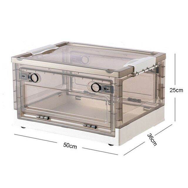 50Cm Foldable Plastic Storage Box With Wheels SideOpen Transparent