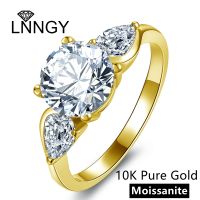 Lnngy ประณีต7.5มม. 1.5CT Moissanite แหวนได้รับการรับรอง10K Pure Gold สามแหวนหมั้นหินสำหรับผู้หญิง Lab เพชรเครื่องประดับ