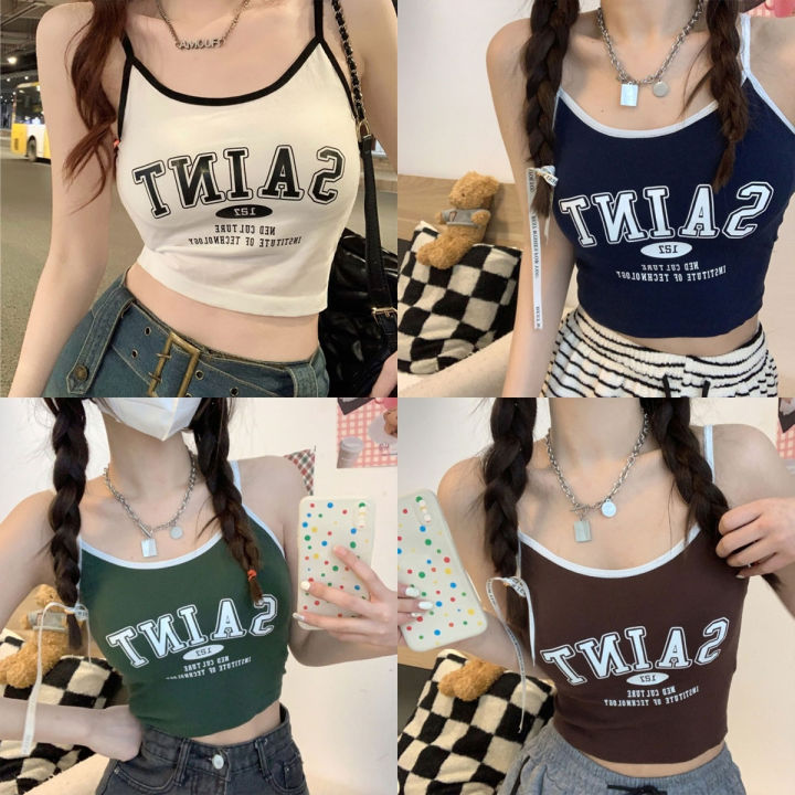 เสื้อครอปสายเดี่ยว-เเขนกุดเเฟชั่น-สไตล์สาวฮอตเกาหลี-เนื้อผ้านิ่มคอตตอน