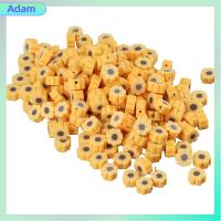 ADAM 200 PCS ลายดอกทานตะวัน ลูกปัดดินเหนียวสีเหลือง โพลิเมอร์ดินเหนียว สีเหลืองทาเล็บ ลูกปัดคั่นดอกไม้ ลูกปัดหลวมแบน เรซิน ดินโพลิเมอร์ดอกทานตะวันสีเหลือง สร้อยข้อมือดีไอวาย