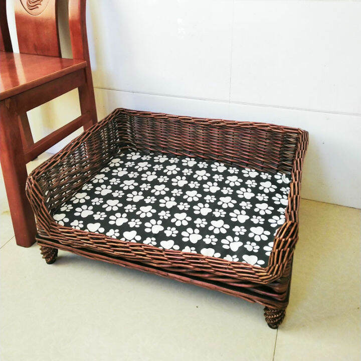 Wickerwork kennel dog basket off the ground dog bed cat nest summer mat