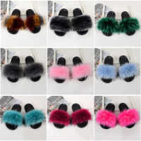 Kids Fur Slippers Girl Fluffy Faux Raccoon Fur Slides Furry Home Floor Flip Flops Children Summer Shoes Girls Fur Sandals CSH953