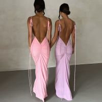 【hot】 Sleeveless Up Bodycon Dresses 2023 Banquet Vestidos Ruched Backless Wrap Hip Sling