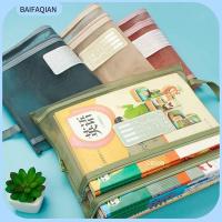 BAIFAQIAN 2Pcs A4 กระเป๋าใส่เอกสาร ตาข่ายแบบตาข่าย โปร่งใสโปร่งใส แฟ้มโฟลเดอร์หนังสือ แบบพกพาได้ ซิปมีซิป กระเป๋าเก็บเครื่องเขียนกล่องดินสอ ออฟฟิศสำหรับทำงาน