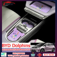 ZLWR  BYD Dolphins  ที่รองแก้วน้ำแบบพิเศษช่องเก็บแผ่นรองคอนโซลกลางรถดัดแปลงอุปกรณ์ตกแต่งภายในลายการ์ตูน BYD Dolphins แผ่นรองภายในรถ