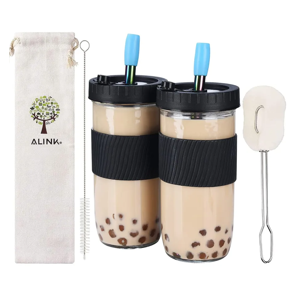 1 Pack Glass Cup With Lid And Straw, 24oz Travel Coffee Mug Wide Mouth  Mason Jar Iced Coffee Cup Smoothie Cup Glass Tumbler Tea Cup Boba Cup Clear  Cute Water Cups Drinking