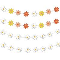 MA1MBB 2.5m Daisy Groovy Boho Party Banner Hanging Swirl Hippie Supplies Decorations Paper Cutouts for Birthday Decor