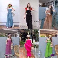 TW15678 Jumpsuit จั้มสูทยาวยาวสีพื้น + สายผูกเอว Jumpsuit Long solid color jumpsuit + waist tie