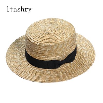 【CC】 New Women  39;s Boater Beach Hat Wide side Female Panama Classic Flat