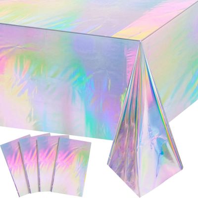 4Piece Iridescence Plastic Tablecloths Shiny Disposable Rectangle Table Covers Multicolor Plastic