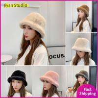 JIYAN2866 สีทึบทึบ หมวกทรงถัง ตุ๊กตาผ้าพลัฌ หนาขึ้น หมวกขนฟู ลำลองแบบสบายๆ ฤดูหนาวฤดูใบไม้ร่วงฤดูหนาว หมวกชาวประมงหมวก สำหรับผู้หญิง