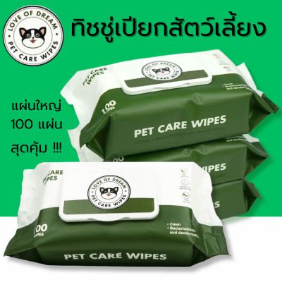 Pet Care Wipes ทิชชู่เปียก ผ้าเปียก น้องหมา,แมว Pet Wipes 100 แผ่นใหญ่