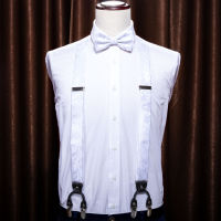 (ร้อน) ลายดอกไม้6คลิป Suspenders โบว์ผูกกระเป๋าสแควร์กระดุมข้อมือชุด Y รูปร่างปรับ Tuxedo สีขาวจัดฟันแบร์รี่วัง BB-2006