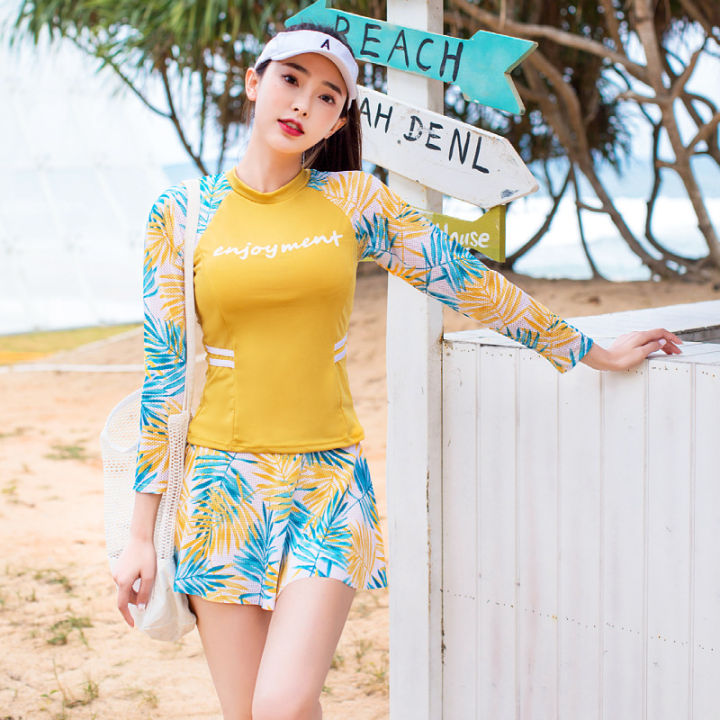 haoye-sweet-female-swimwear-3-colors-sport-swimming-suite-youthful-short-skirt-bathing-suit-with-long-sleeve-shirt