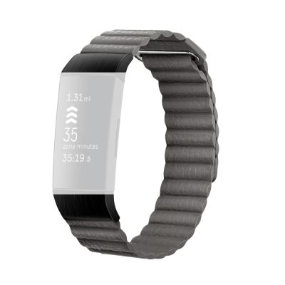 สายนาฬิกาหนังแม่เหล็ก18มม. สำหรับ Fitbit Charge 4/3ไซส์การเล่นที่ยอดเยี่ยม (สีเทา)
