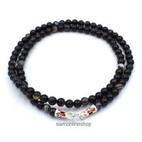 STONE NECKLACE สร้อยคอหินแท้ หินอาเกตสีดำ black agate ขนาด 5 มม. ตะขอเงินลงยา by siamonlineshop