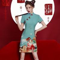 Joso ใหม่เจ้าหญิงหญิง Cheongsam 2022ฤดูร้อนสไตล์แห่งชาติ Slim Fit สี่ด้านชุดฤดูใบไม้ผลิ Stand Collar แยกสั้น Cheongsam