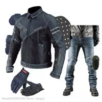 NEW For KOMINE Denim Motorcycle Jacket Pants glovves Suits Motorbike Riding Jacket Full Body Protective Gear Armor Clothing H