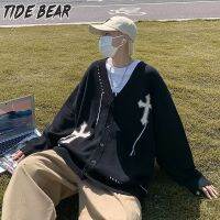 TIDE BEAR  เสื้อ คาร์ดิแกน ชายเสื้อกันหนาวผู้ชายออกแบบแฟขั่นเสื้อถักลำลองหลวมคาดิแกนย้อนยุค