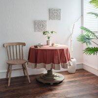 [COD] Imanqi rhyme lotus leaf edge orange tablecloth plain round dining washed