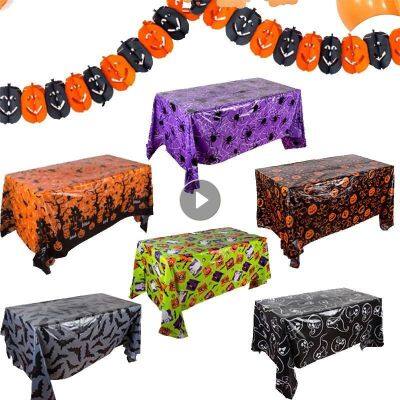 ☬ Halloween Decoration Tablecloth Pumpkin Spider Web Bat Plastic Table Cover Clothes Festival Party Home Table Decoration Supplies