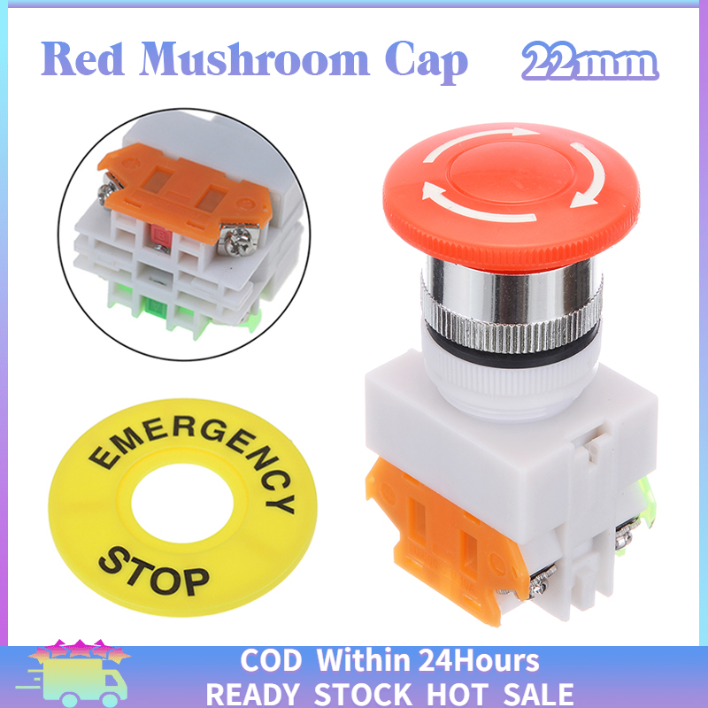 AC660V 10A 1NO 1NC DPST Red Mushroom Head Momentary Push Button Switch 
