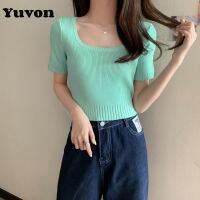 Yuvon สีทึกเสื้อสตรีคอสี่เหลี่ยมแขนสั้นผู้หญิง