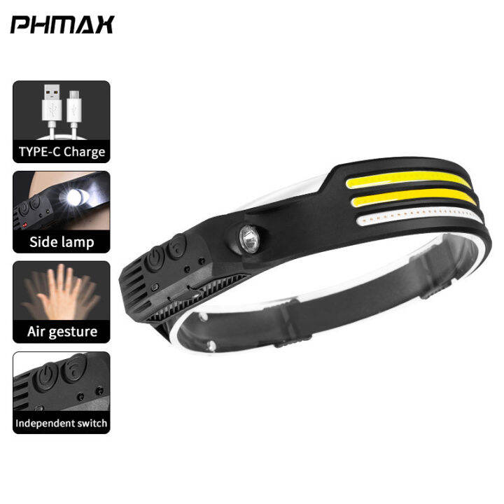 PHMAX Induction Headlamp COB LED Head Lamp with Builtin Battery