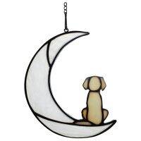 Loss of Dog Sympathy Gift, Stained Glass Dog on Moon for Suncatcher Gifts, Yellow Dog Memorial Gifts for Pet Loss Gifts Durable Easy Install