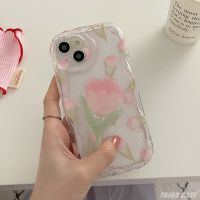 เคสโทรศัพท์มือถือ ซิลิโคนนิ่ม แบบใส ป้องกัน ลายดอกไม้ทิวลิป สีชมพูน่ารัก สําหรับ IPhone 14 12 11 13 Pro Max