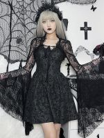 ❁ Black Vintage Hollow Gothic Lace Ji Sleeve Cardigan Coat Womens Abi Spice Girl Strap Horn Sleeve Outer Top